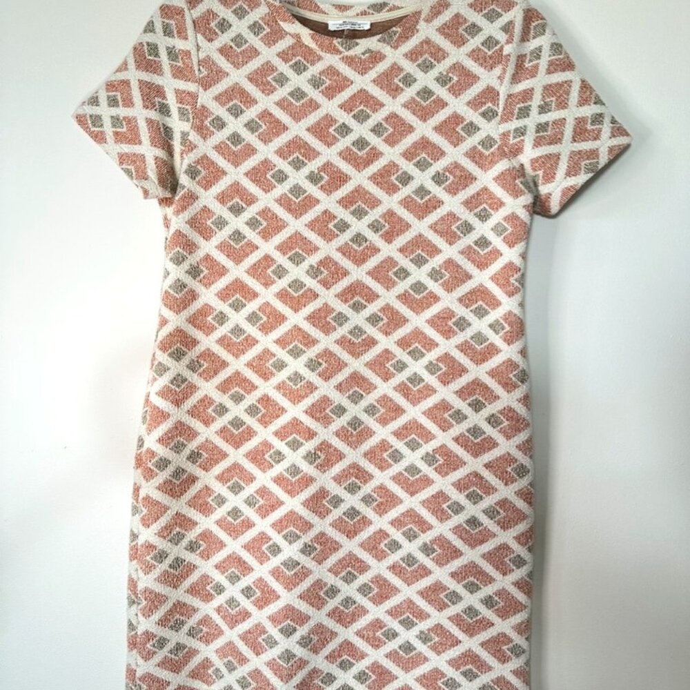 Zara Trafaluc, Short Sleeve Shift Dress, Orange Diamond Pattern, Size S